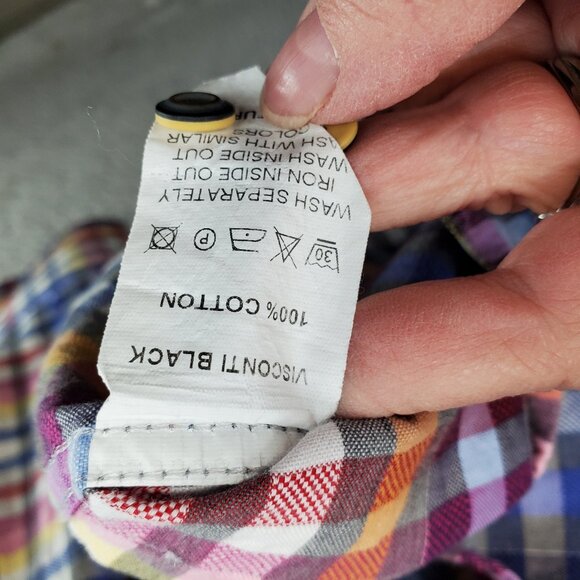 Visconti Black Multicolor Plaid Rainbow Large Check Button Down L - Picture 3 of 9